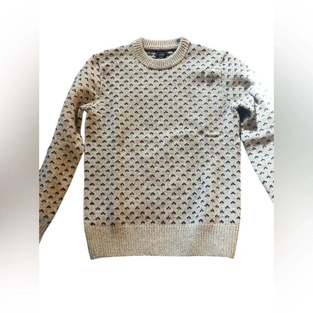 J. Crew Men's Cream and Gray Textured Crewneck Sweater